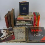 A quantity of assorted military themed books and DVDs inc: DVDs of World War II, 'Benito Mussolini',