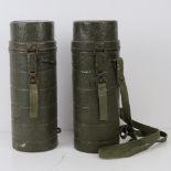 Two WWII German cylindrical mess tins, one with canvas carry strap.