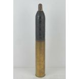 An inert WWI French 75mm shrapnel shell, indistinct date, marked L344 14 P to the shell.