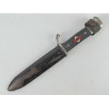 A WWII German Hitler Youth bayonet with scabbard. Blade measuring 14cm.