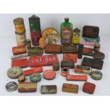 A large quantity of circa WWII and later tins inc Swan Metal Polish, Piccadilly cigarette,