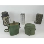 Two military mess tins, an aluminium hot water,