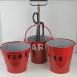 Three vintage fire buckets, repainted,