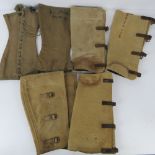 Three pairs of canvas gaiters, US pair dated 1938 and two pairs having broad arrow upon.