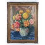GHB (George) Holland (1901-1987), oil on canvas, still life study of Chrysanthemums,