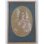 H Bird, chalk on brown paper, half length portrait study of a woman, oval mount, framed and glazed,