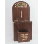A 20th century mahogany 'Customer Comments' box, 58cm high.