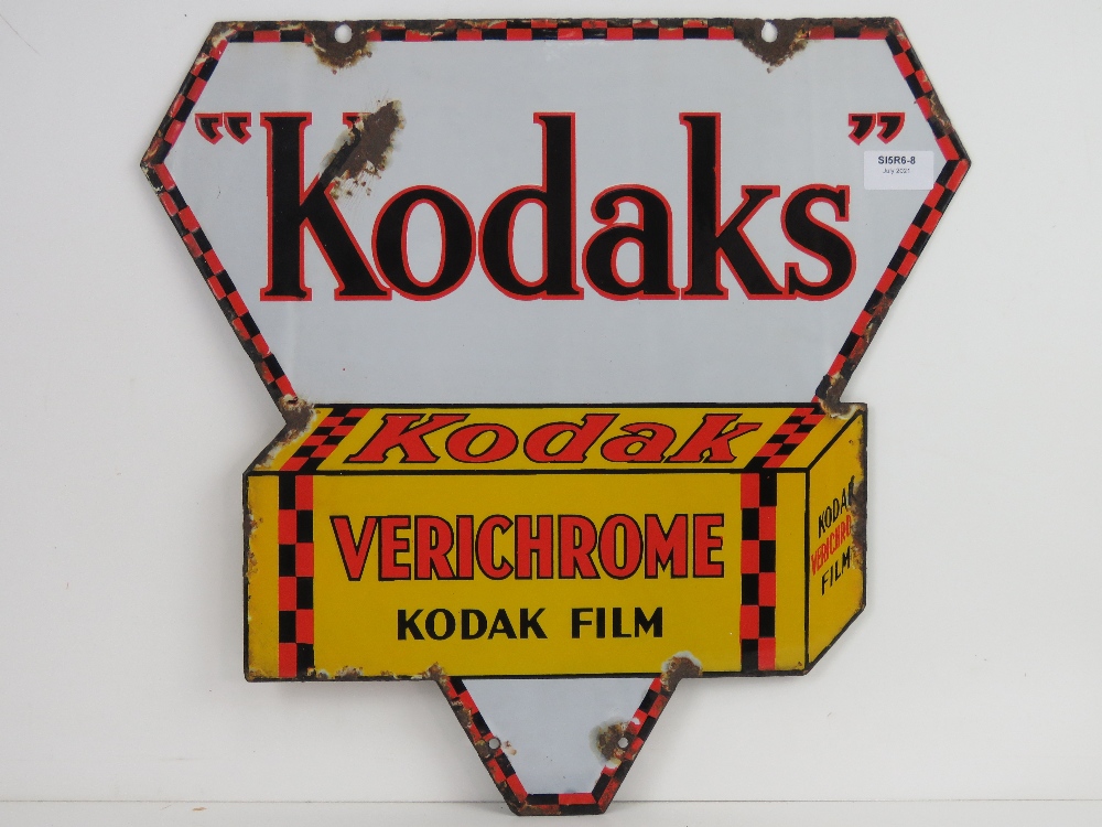 A vintage tin plate enamelled double-sided "Kodak's" sign having Kodak Verichrome Kodak Film '3D' - Image 2 of 2