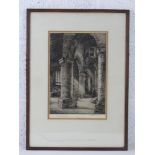 Print; monochromatic study of the Church of the Holy Sepulcher, Northampton, by J S Adams 1925,