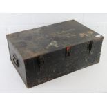 A metal trunk with clasp and end handles marked 'EW Roberts RN' upon, 62 x 39 x 24cm.