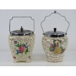Two ceramic and nickel plated transfer printed wafer / biscuit barrels c1950s, floral design.