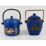 Two decorative wafer / biscuit barrels, one hand painted in an Eastern design,
