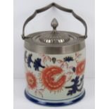 A good Ironstone Imari pattern wafer / biscuit barrel with nickel plated lid and handle.