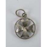 A silver Maltese Cross pendant, having M