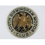 A rare South Birmingham Motor Club car badge, numbered 172, black and bronze coloured paint, 10.