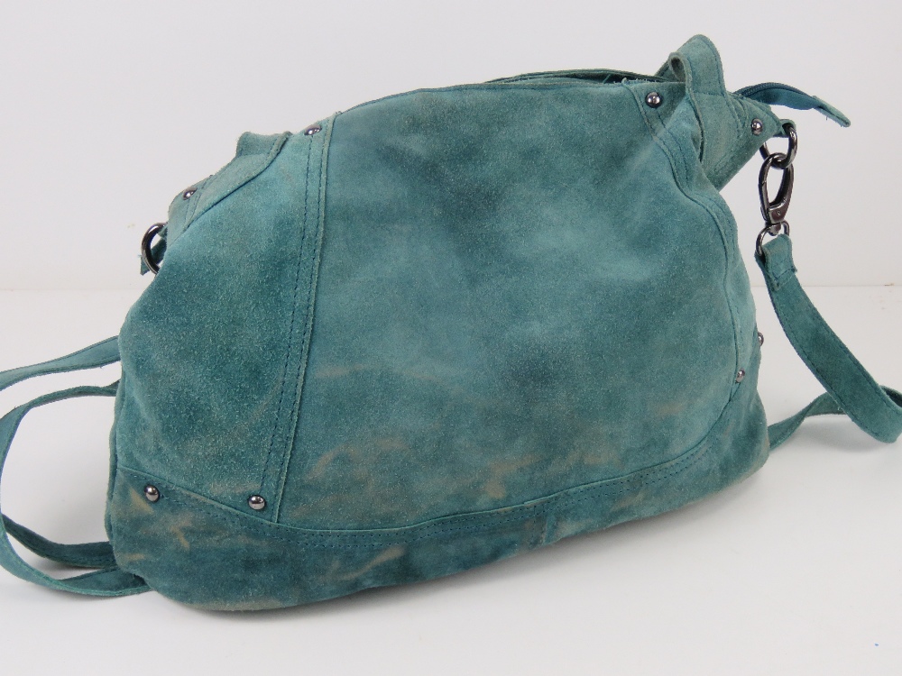 A vintage turquoise blue suede handbag. - Image 2 of 4