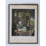 Signed Charles Spencelayh print 'Passing of Time' being a self portrait of the artist perusing a