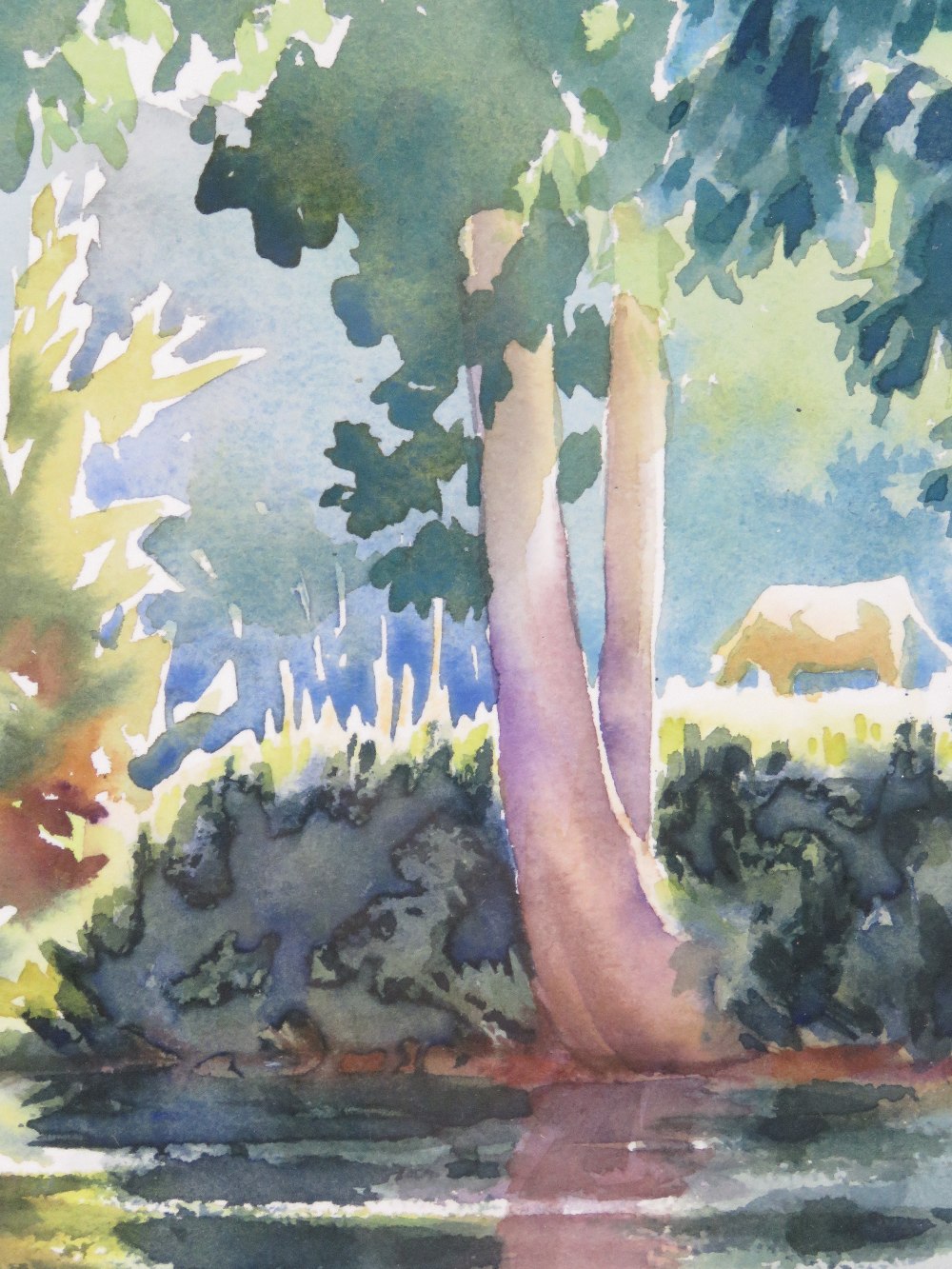 Bridget Woods, watercolour 'Jonquil' river with trees and cattle beyond, 25 x 21cm, framed and - Image 4 of 4