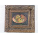 GHB (George) Holland (1901-1987), oil on canvas, still life study of three apples within a saucer