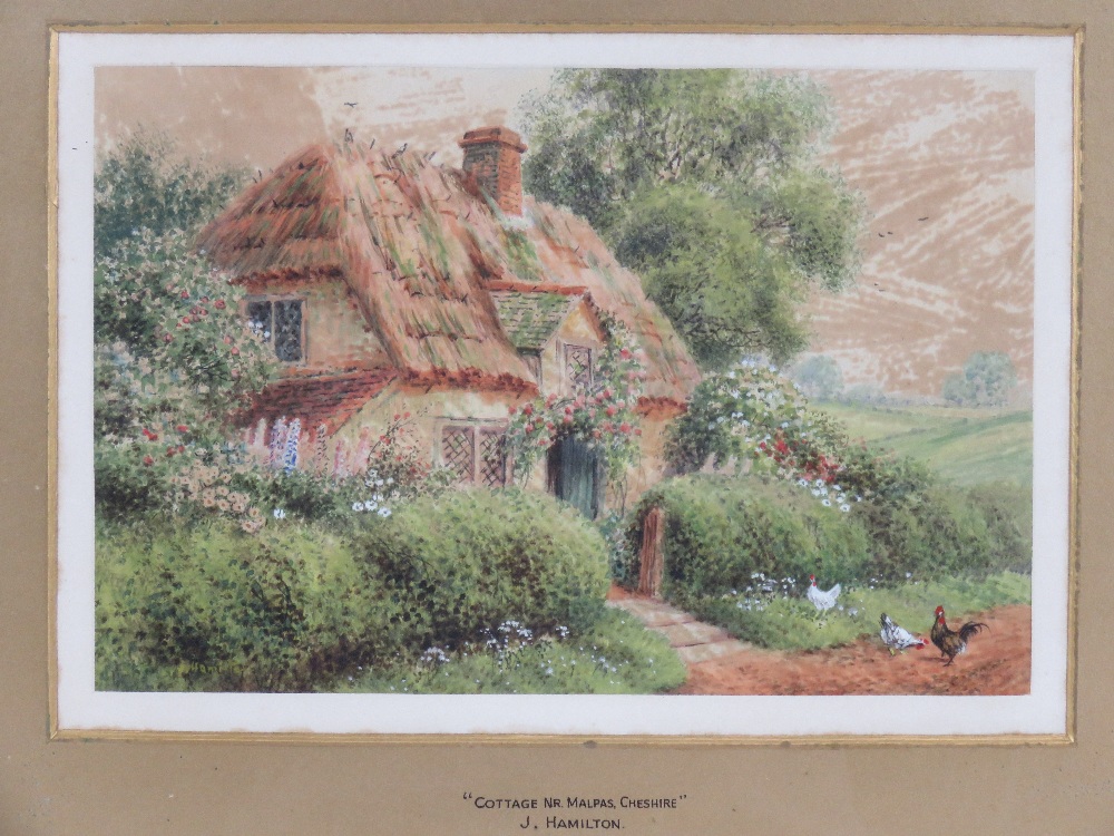 A pair of watercolours by J Hamilton entitled 'Cottage Nr Malpas, Cheshire' and 'Cottage Nr - Image 2 of 4