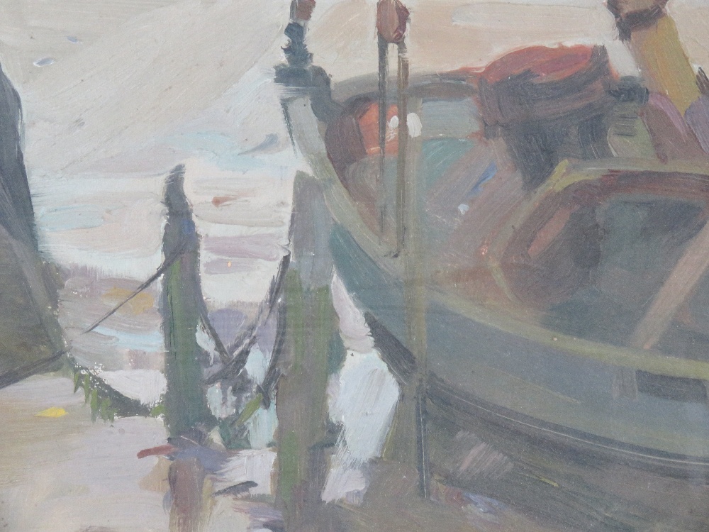 Albert Stafford, oil on canvas under glass, signed and dated 1922, a beached boat at low tide, - Image 3 of 4