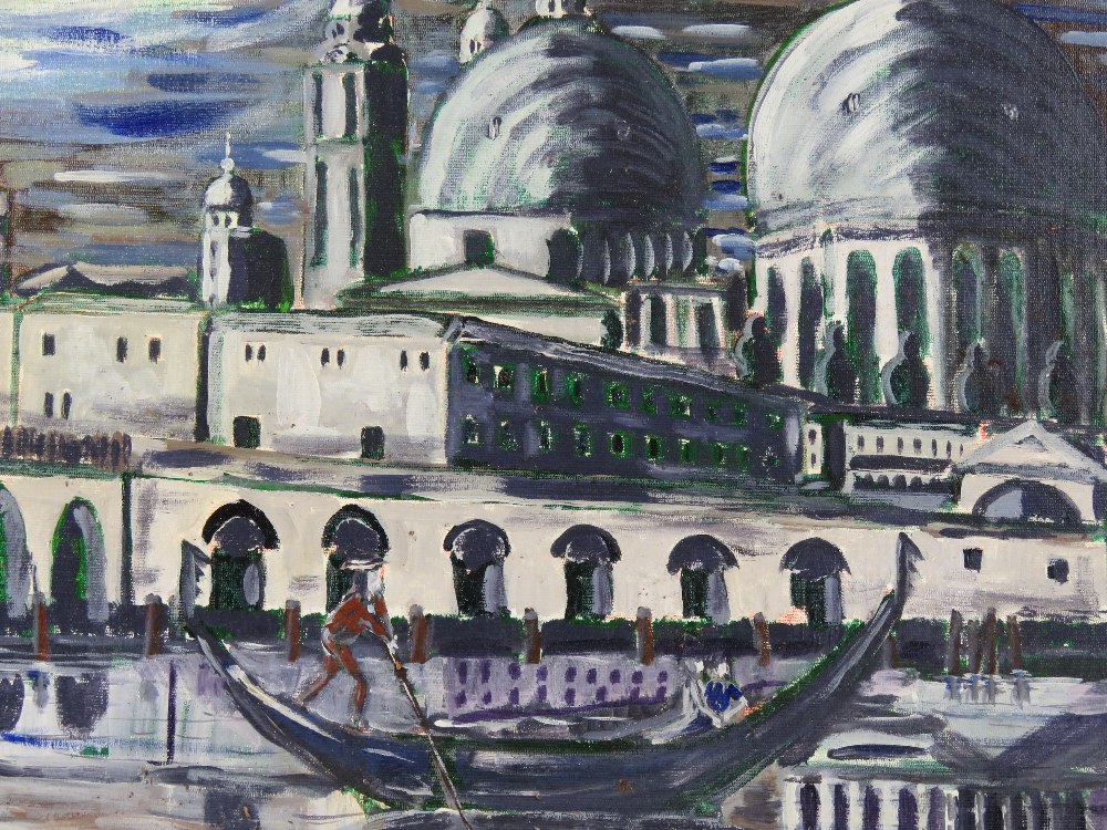 Oil and acrylic by Martino being a Venetian canal scene in moonlight having gondolier with domed - Image 3 of 3