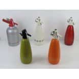 Five vintage 'Sparklet' soda siphons c1960/70s.