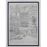 Print from a pencil sketch by Alan Stammers 'The Monaco Grand Prix' heading up to Casino Square from