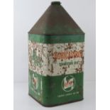 A vintage Agricastrol tractor square shaped oil drum with integral handle and conical pouring spout,