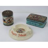 Three items of Players cigarettes advertising ware being a 'medium' circular tobacco tin, a gold