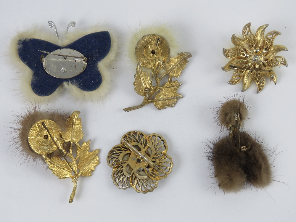 Six early 20th century fur brooches in the form of a dog, a butterfly and flowers. - Image 2 of 2