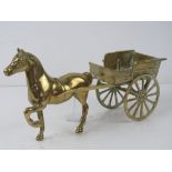 A brass horse and cart figurine standing 14cm high.