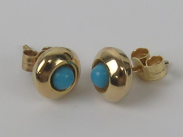 A pair of turquoise stud earrings, no apparent hallmarks, with butterfly backs. - Image 2 of 4