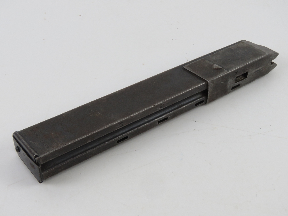 A rare WWII German MP28 Schmeisser SMG 32 Round 9mm Stick magazine. Made by D.R.P.