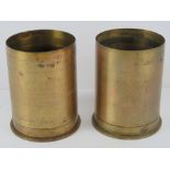 Two inert WWII German 110mm shell cases, having German stamps to base and WWII dated.