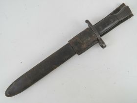 A WWI Canadian Ross Rifle Mk2 bayonet with scabbard and frog.