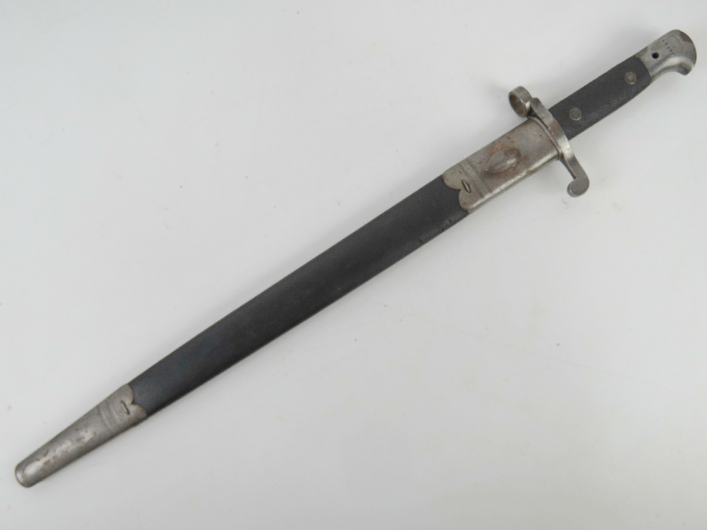 A Martini Henry sword bayonet with scabbard, dated 1894 with WD markings and numbered 10405. - Image 2 of 6