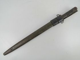 A P14/17 bayonet 44cm blade and wooden grip, with scabbard and frog.