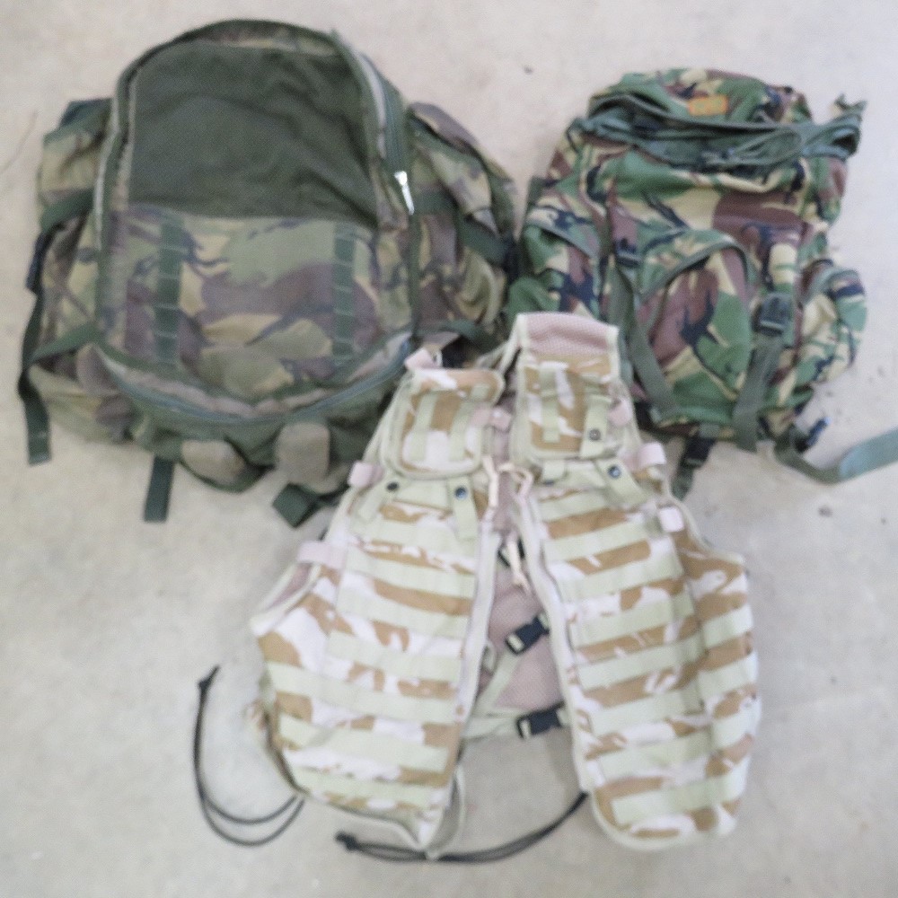 A British Military IRR Transponder DPM field pack, with two side pouches,