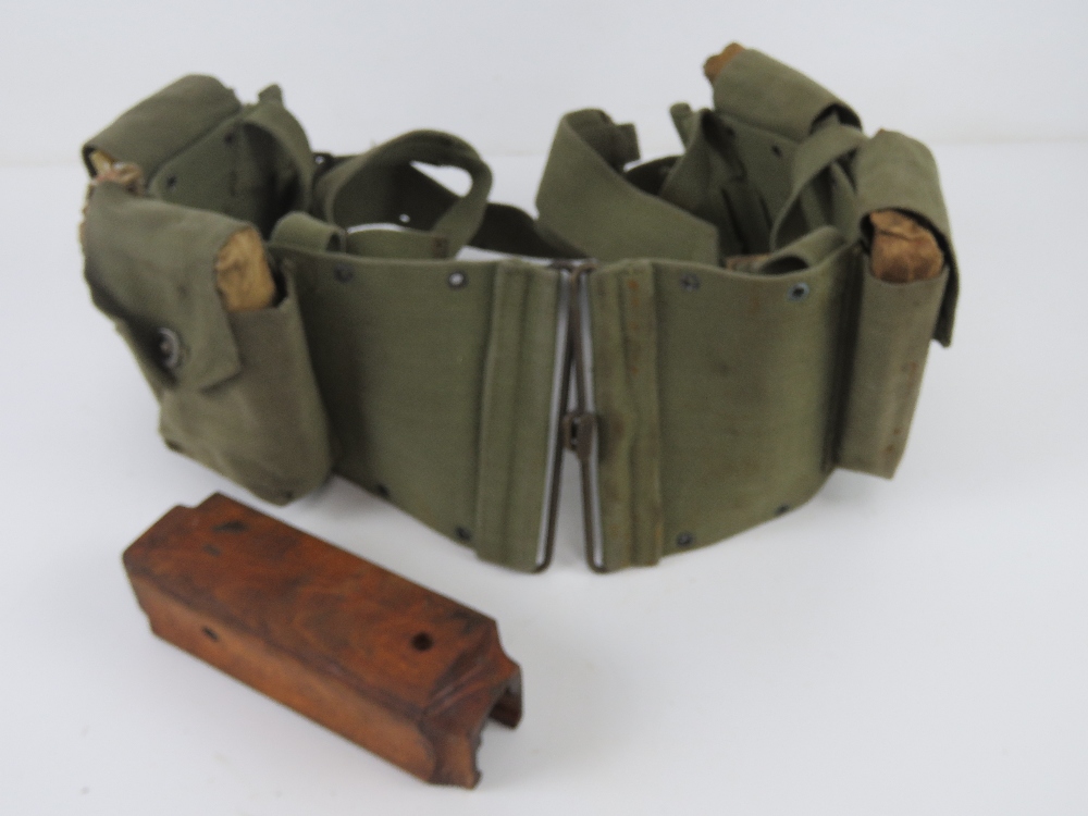 Four US BAR magazines in canvas pouch, un-issued, with BAR wooden foregrip.