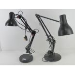 Two angle poise lamps each with weighted base and wired for electricity.