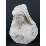 A well carved 19thC bust of a pensive female. 32cm high.