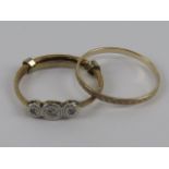 Two 9ct gold rings, each hallmarked 375, one having three illusion set diamonds size O-P,