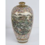 A single Japanese Satsuma bud vase having floral decoration with figural and scenic panels and