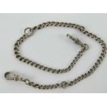 A HM silver watch chain having two clasps upon. 16.2g.