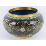 An early 20thC Chinese cloisonné Canton enamel censer bowl in black ground with opposing dragons