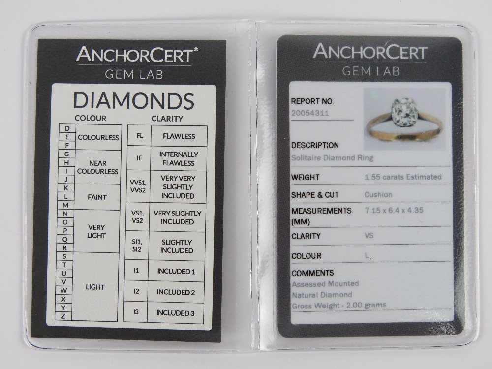 A superb 1.55ct solitaire cushion cut natural diamond ring having AnchorCert certificate (1. - Image 7 of 7