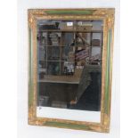 A good contemporary square shaped bevelled edge part gilded wall mirror, 64 x 90cm.