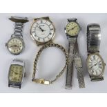A Sekonda 15 jewel watch head, together with five other watches including Swiss made ladies watch,
