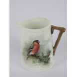 A Royal Worcester ornithological barrel jug, Bullfinch, painted by William Powell, signed,